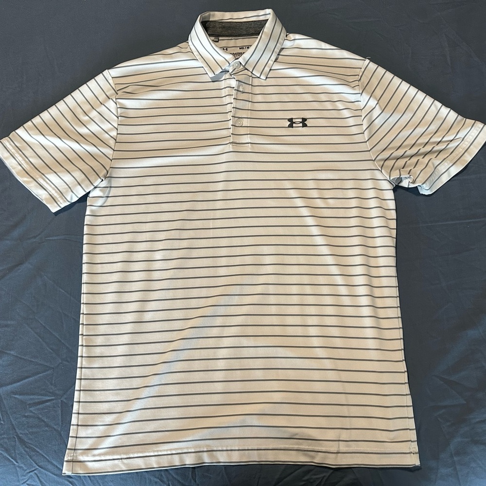 Under Armour Men's Polo‎ Shirt - White and Gray Stripes